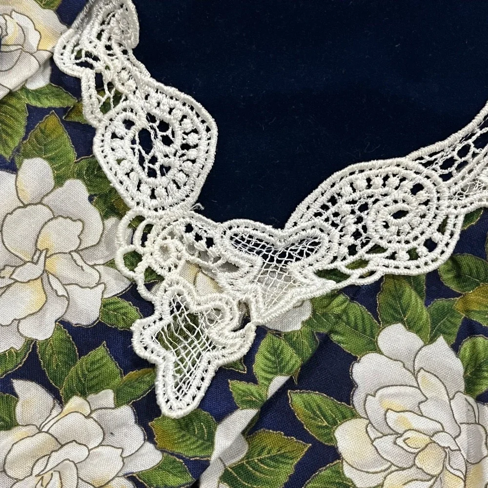 Bonnie Jean Dress Floral Velvet Navy Blue White Roses Lace Collar‎ Girls's 7